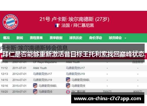 拜仁是否能够重新激活昔日标王托利索找回巅峰状态 拜仁是否能够重新激活昔日标王托利索找回巅峰状态