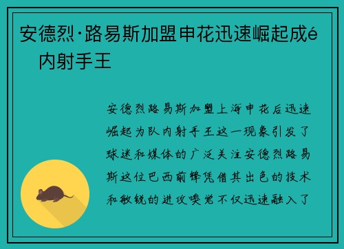 安德烈·路易斯加盟申花迅速崛起成队内射手王 安德烈·路易斯加盟申花迅速崛起成队内射手王